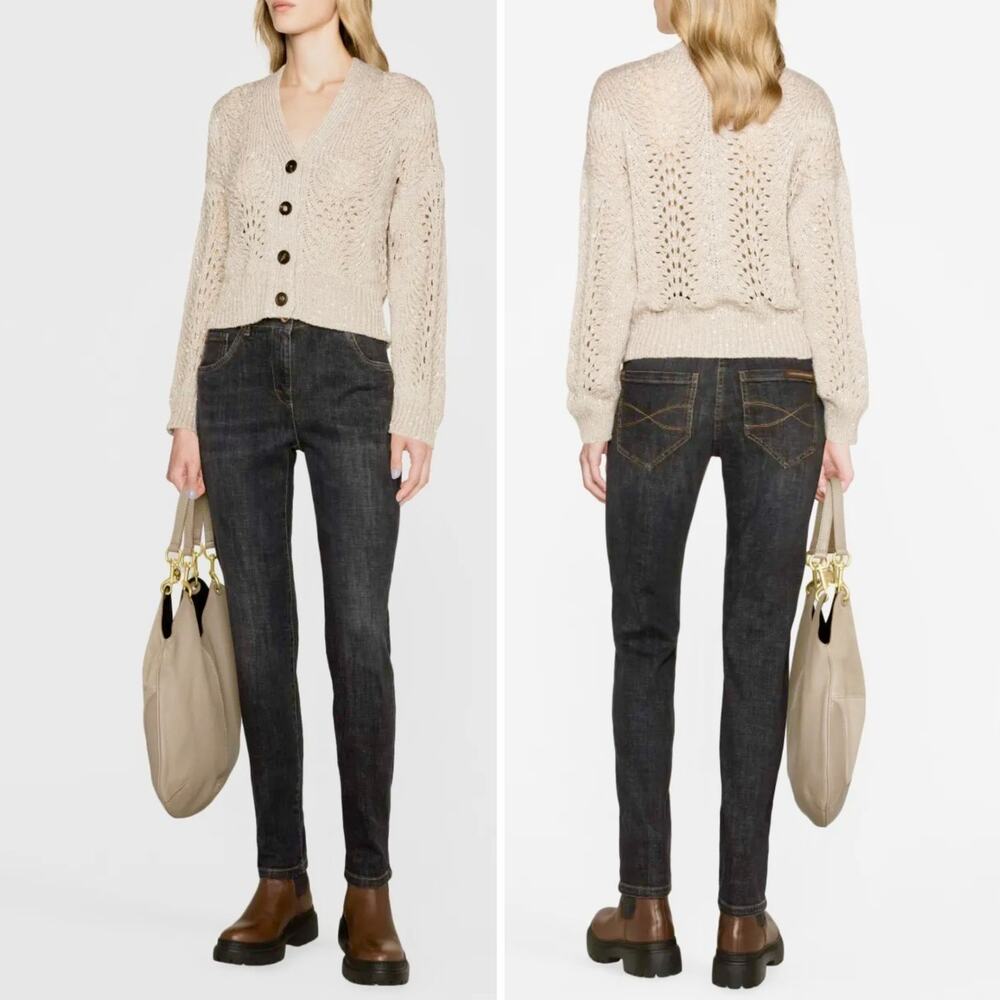 Brunello Cucinelli High Waisted Skinny Jeans Dark Grey Denim Size 46 US 10